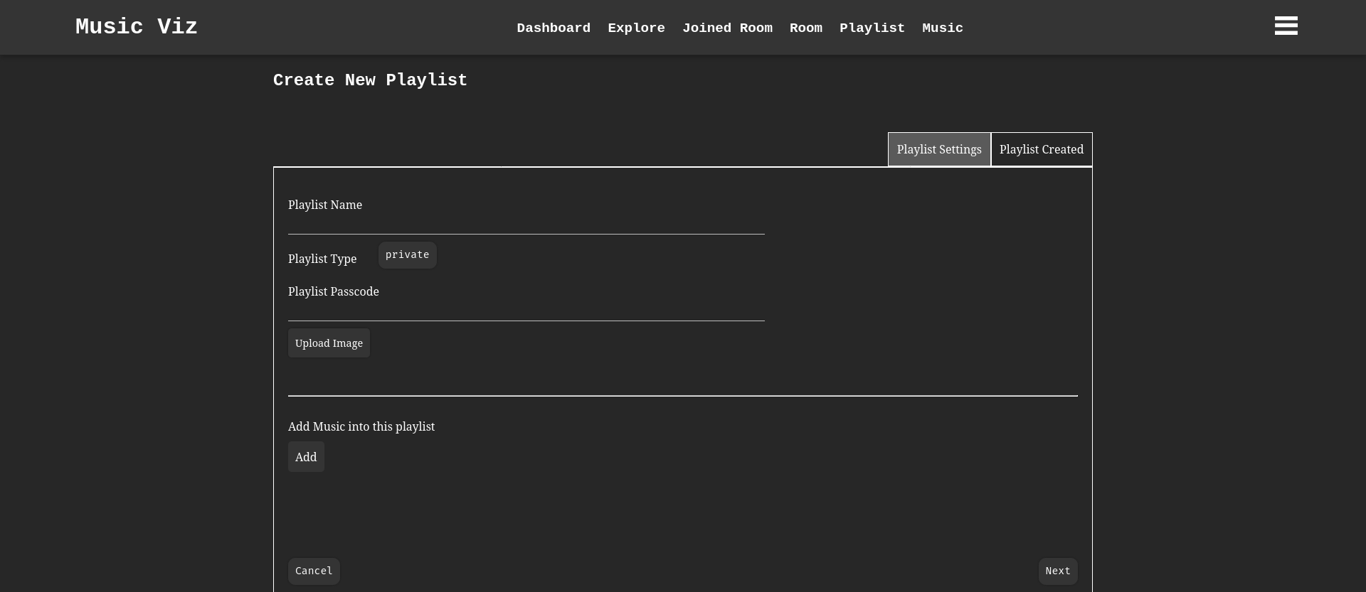 Create Playlist Page